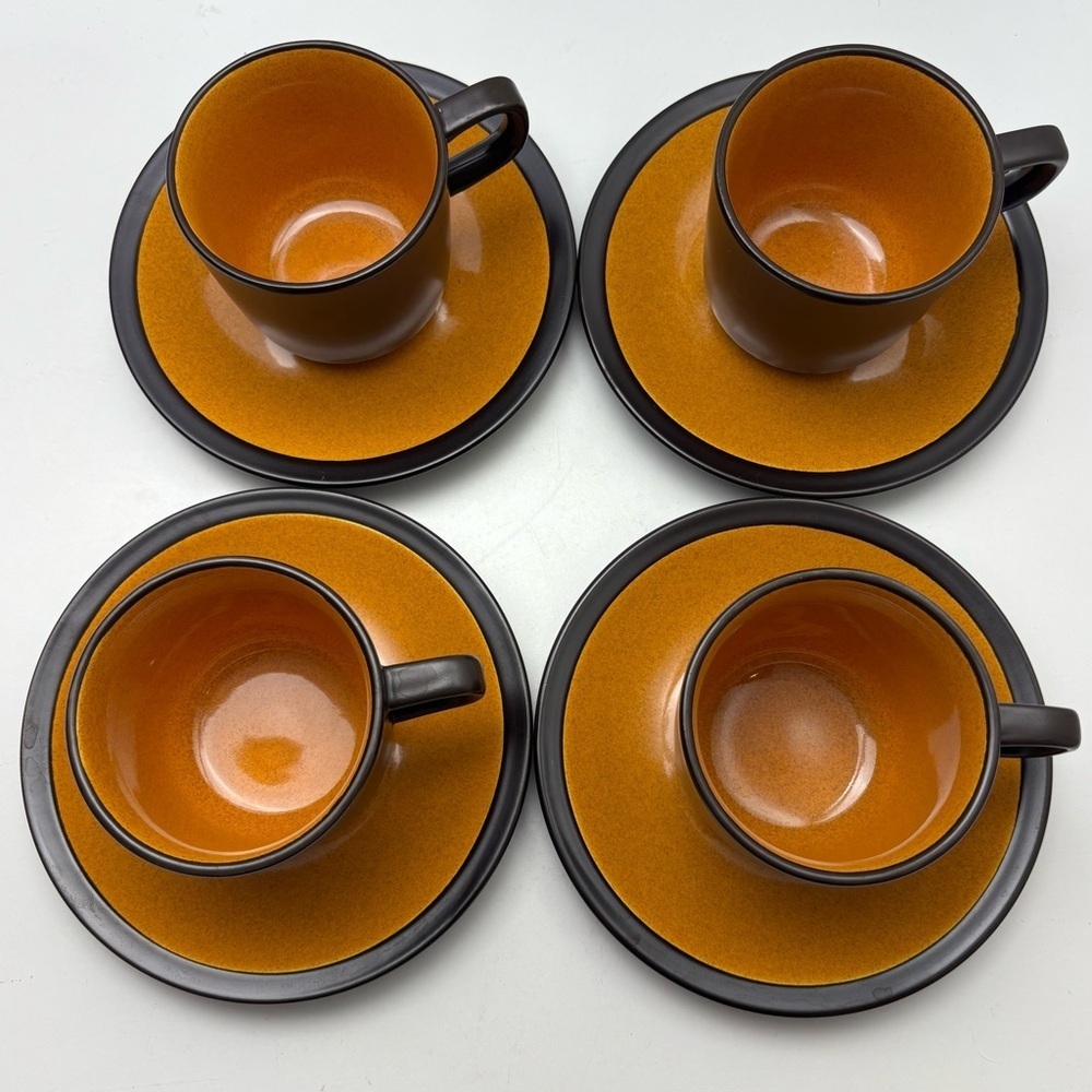 Vintage Mikasa Paprika Terrastone E1258 set of four mugs with saucers - Picture 5 of 14